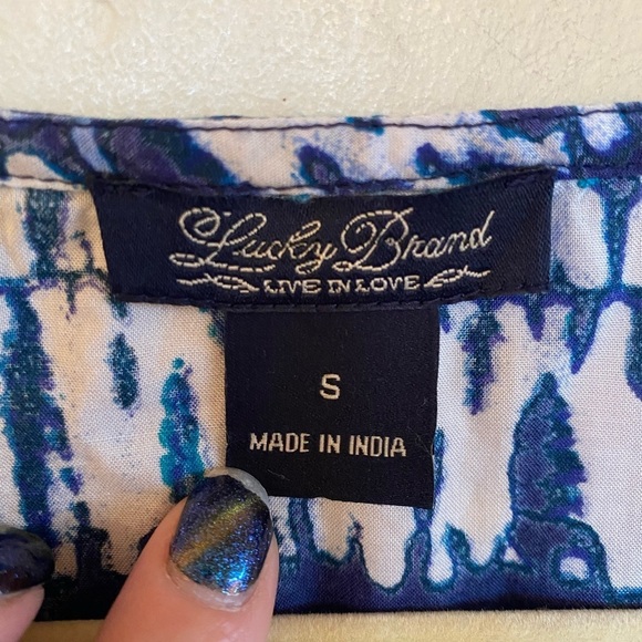 Lucky Brand Blue White Embroidered Boho Sleeveless Top Women’s Sz S - Picture 3 of 3